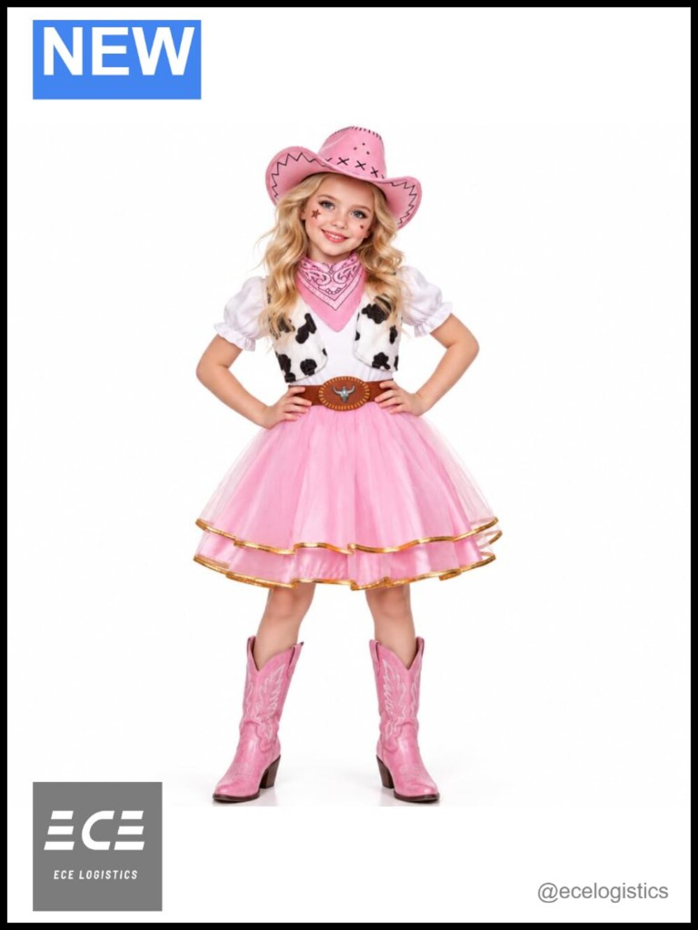 Girls Cowgirl Costume Dress with Hat Bandana Vest Halloween Party Dress Up